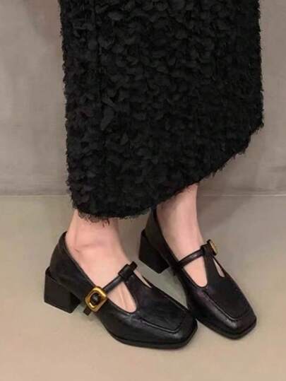 أحذية Mary Jane النسائية الرجعية موضة خريف 2024 بأناقة الطراز الفرنسي، أحذية كعب سميك عصرية سهلة الارتداء من الجلد الطبيعي