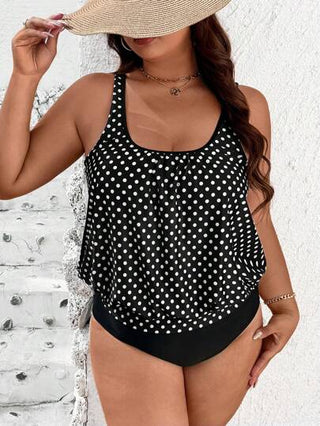 SHEIN Swim Lushore 2 قطعة لأحجام كبيرة من المرأة بطبعات زهور وحمالات سميكة ملابس علوية وبوشة مثلثة أسفل، ملابس سباحة تانكيني بفتحة ظهر للعطلات