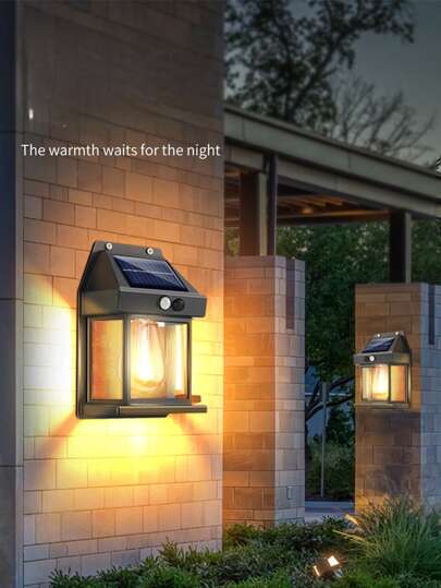 قطعة واحدة مصباح ليد حائطي ذكي يعمل بالطاقة الشمسية ذو استشعار للحركة وثلاثة أوضاع إضاءة مقاوم للماء، إنارة ديكورية للساحات والحدائق وطرق المشاة والشرفات لإنعاش المساحات الخارجية وإضفاء جو دافئ