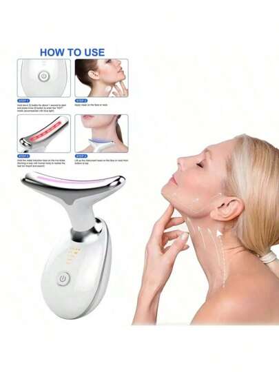 أداة تدليك الوجه والرقبة للمنزل، أداة تدليك الوجه، تحسين نعومة وإشراقة البشرة، وضع تسخين، العناية بالبشرة، إضاءة LED ثلاثية الألوان، هدية مثالية للنساء والفتيات'