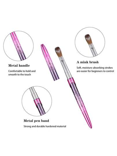 فرشاة أظافر فن إبداعي ثلاثي الأبعاد من شعر كولينسكي نقي بنسبة 100٪ ذات مقبض باللون الزهري المتدرج، فرشاة للتطبيق والنقش على الأظافر، أداة تطبيق الأكريليك