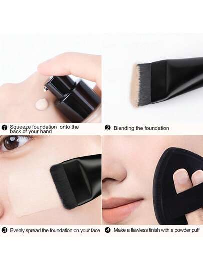 مجموعة فرشاة أساس رقيقة للغاية ووسادة كوشين هوائية سوداء للمكياج، فرشاة وجه ناعمة لتفنيد الوجه، فرشاة قناع مسطحة أدوات مكياج احترافية قابلة للاستخدام جاف ورطب لخلط أساس المكياج هدية عيد الميلاد لصديق، هدية لأفراد العائلة، هدية للصديقة، هدية للزملاء...