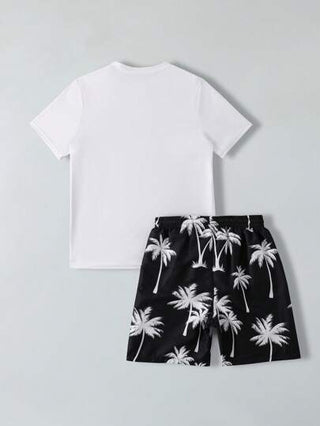 أثاث مكتبي ملابس سباحة للأولاد المراهقين، مجموعة مكونة من ملابس علوية مطبوع بتصميم وملابس سفلية طباعة عشوائية