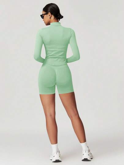 جاكيت يوغا طويلة الأكمام ذات طوق رأس وسحاب للنساء، ضيقة مناسبة، سريعة الجفاف، للياقة البدنية والرياضة والملابس الرياضية الخارجية، مناسبة لارتداء التمارين البدنية في فصل الخريف