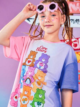 تيشيرتات بناتي X Care Bears تي شيرت صيفية فضفاضة مع طباعة الدب الملونة بياقة دائرية وأكمام منسدلة للفتيات المراهقات