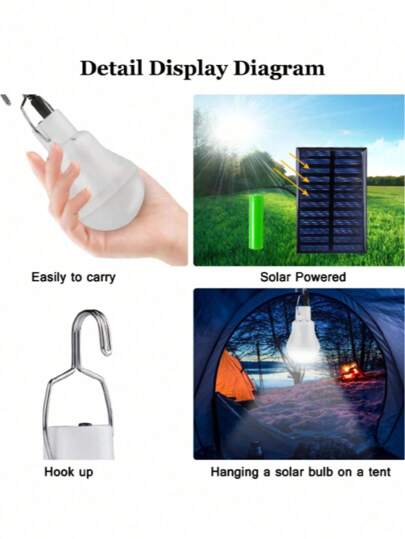قطعة واحدة - مصابيح ضوئية شمسية للاستخدام الداخلي والخارجي، مصابيح خيمة مقاومة للماء، أضواء شمسية قابلة لإعادة الشحن للمنازل والمسالك والطوارئ لخارج المنزل