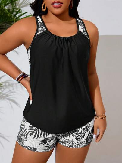 Swim Lushoire 2 مجموعة / مجموعة ملابس سباحة تانكيني للنساء ذوات الحجم الكبير مطبوعة بطباعة عشوائية