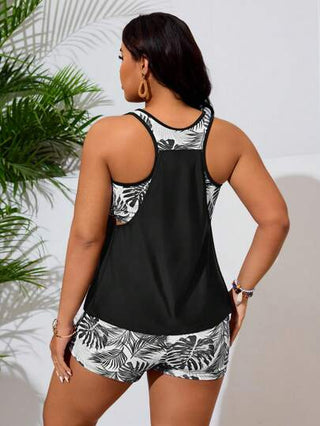 Swim Lushoire 2 مجموعة / مجموعة ملابس سباحة تانكيني للنساء ذوات الحجم الكبير مطبوعة بطباعة عشوائية