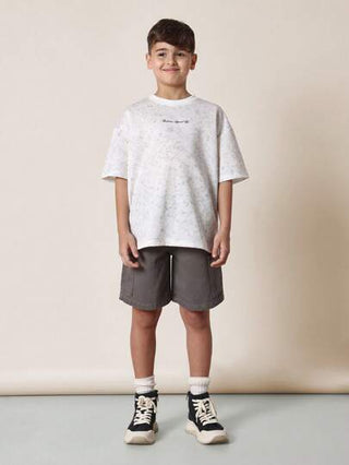 SUMWON قميص كاجوال رقبة طاقم أكمام قصيرة للشباب، قطعة أساسية للارتداء اليومي، موديل كاجوال مريح للصيف، ملابس الشارع الموضة للشباب بطبعة رخام ضخمة