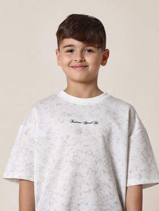 SUMWON قميص كاجوال رقبة طاقم أكمام قصيرة للشباب، قطعة أساسية للارتداء اليومي، موديل كاجوال مريح للصيف، ملابس الشارع الموضة للشباب بطبعة رخام ضخمة