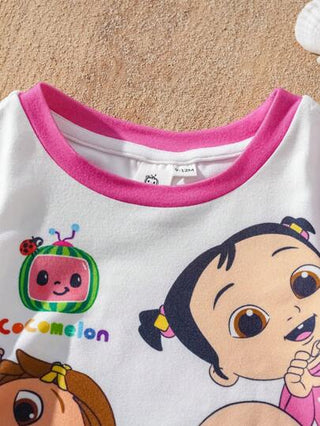 فساتين بيبي CoComelon X فستان قصير كاجوال أبيض وزهري للأطفال البنات بطبعة حمراء بيضاء على شكل البطيخ، أكمام قصيرة