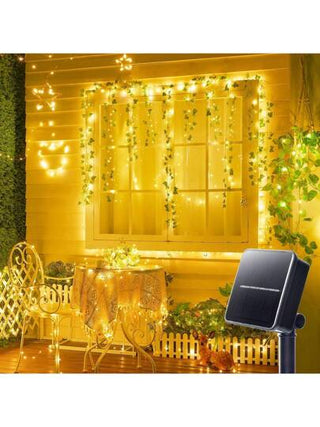 2 قطعة أضواء سلسلة شمسية للخارج، 33 قدم 100 مصباح LED شمسي فيري ب- 8 أنماط إضاءة، أضواء سلك نحاسي للفناء والحديقة والحزب والحفلات (أبيض دافئ)