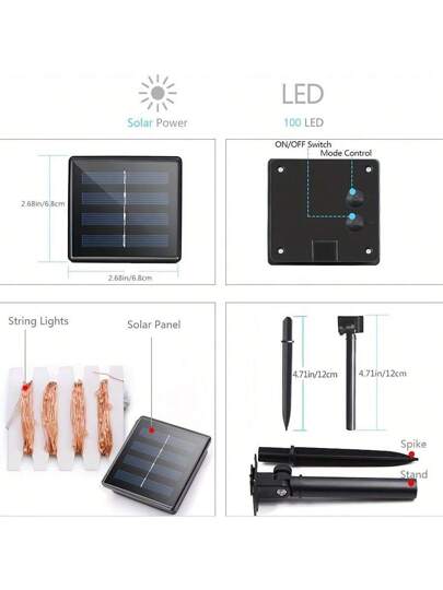 2 قطعة أضواء سلسلة شمسية للخارج، 33 قدم 100 مصباح LED شمسي فيري ب- 8 أنماط إضاءة، أضواء سلك نحاسي للفناء والحديقة والحزب والحفلات (أبيض دافئ)