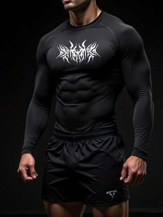 Manfinity Sport Corelite تي شيرت رياضي بأكمام رجلان مطبوع بألوان متباينة للرجال