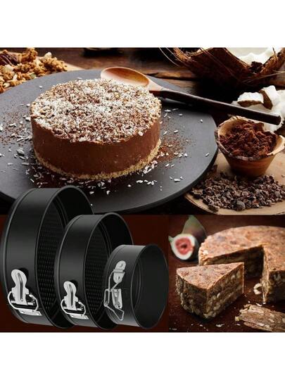 مجموعة من 3 أحجام صينية كيكة الجبن غير لاصقة وضد التسرب مع قاع قابل للإزالة، ألوان عشوائية صينية كيكة دائرية مسطحة