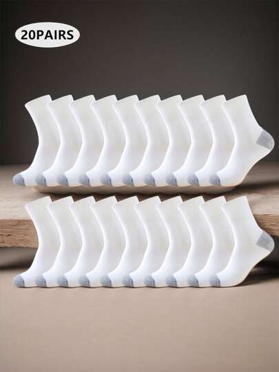 20 قطعة/عبوة جوارب رياضية وكاجوال منتصفة الساق مريحة للرجال قابلة للتنفس ومانعة للرطوبة للاستخدام على مدار العام