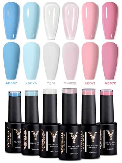 YOKEFELLOW 10 ملل طلاء جل أظافر أزرق، زهري شفاف بأسلوب الجيلي، سهل الإزالة بالنقع من نوع YOKEFELLOW، مثالي للفن على الأظافر، سريع الجفاف وطويل الأمد، هدايا للنساء 2025