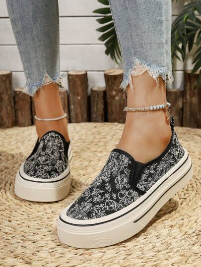 أحذية رياضية كاجوال من القماش للنساء ،بدون كعب ،أنيقة ومتعددة الاستخدامات بتطريز صيني