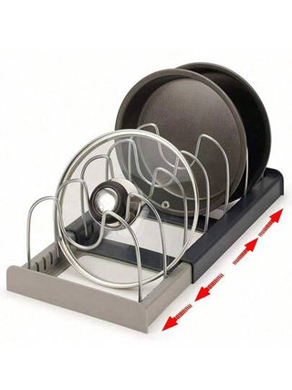 قطعة واحدة رف تعليق أوعية الطهي القابل للضبط والتمديد ، منظم أواني الطهي ، حامل تخزين أدوات الطبخ ، موفر للمساحة (رمادي)