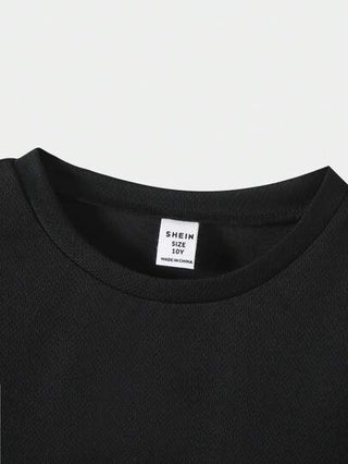 SHEIN تي شيرت أكمام قصيرة للصبيان في سن المراهقة مكون من 3 قطع ، مزين بعلامات تجارية , رقبة طاقمية ، ربيع وصيف