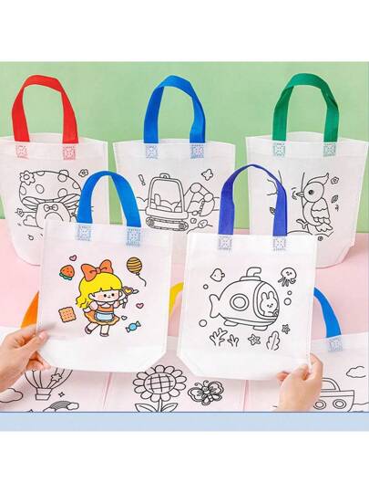 5/10/15 قطعة حقيبة DIY عشوائية بالرسم الجرافيتي مزودة بأقلام ملونة، أكياس هدايا من القماش غير المنسوج للرسم والفنون والحرف اليدوية، أكياس هدايا لحفلات الأنشطة والعائلة والأصدقاء