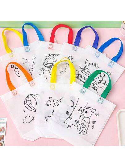 5/10/15 قطعة حقيبة DIY عشوائية بالرسم الجرافيتي مزودة بأقلام ملونة، أكياس هدايا من القماش غير المنسوج للرسم والفنون والحرف اليدوية، أكياس هدايا لحفلات الأنشطة والعائلة والأصدقاء