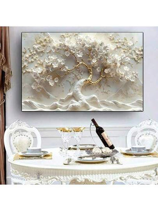 1 قطعة لوحة زيتية على قماش بتصميم شجرة الحياة المسطحة 2D، تصميم نباتي مجرد للأزهار والشجرة على القماش، ديكور منزلي حديث، لوحة فنية للجدران بدون إطار