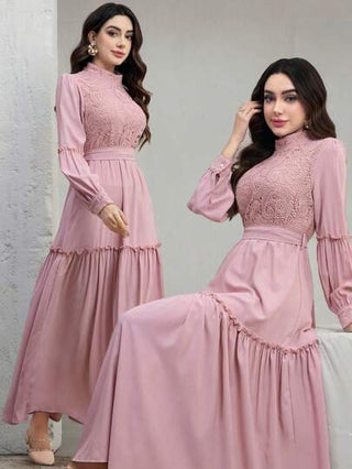 فساتين حريمي Graceveil فستان طويل الأكمام مزخرف بالدانتيل مع طيات في الذيل ذو طابع أنيق للسيدات