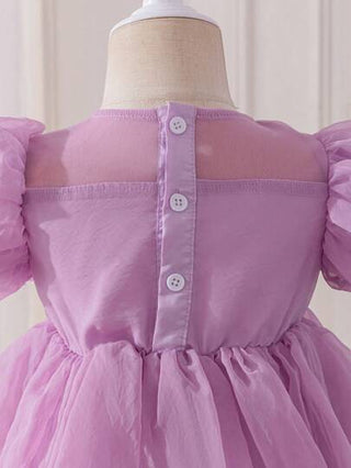 فساتين بيبي Glamorique Kids فستان أميري أنيق من الأورجانزا للطفلة الرضيعة والصغيرة بأكمام منفوشة بزهرة 3D لحفلات المناسبات الرسمية مثل حفلات الشاي والزفاف واليوم الأول والحفلات والكرنفالات، بلون أرجواني، للفئة العمرية من 0 إلى 3 سنوات