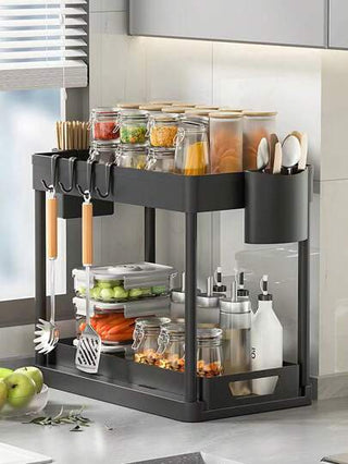 1 وحدة تنظيم الحوض، رف تخزين مكون من طابقين، تخزين المطبخ ، منظم و تخزين الحوض ، ملحقات غرفة تخزين الطعام ، درج قابل للانزلاق من الأسفل ، سلة تخزين بشكل درج ، رف توابل المطبخ ، اكسسوارات المطبخ ،ديكور المنزل ، هدية عيد الأم