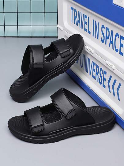 شبشب جلد صناعي رجالي أسود كاجوال متعدد الاستخدامات