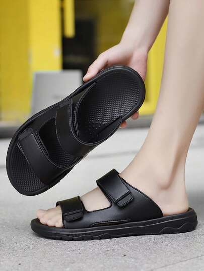 شبشب جلد صناعي رجالي أسود كاجوال متعدد الاستخدامات