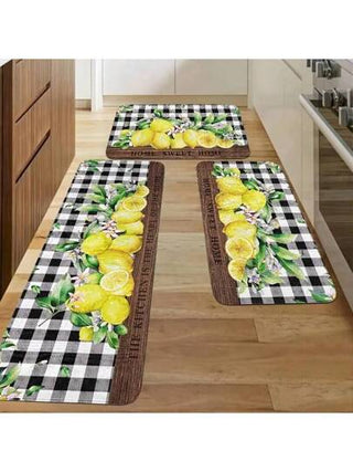 زربية مطبخ من الفلانيل، طراز الليمون و المربّع الأسود والأبيض، طراز فاكهة، زربية مطبخ ناعمة وقوية، زربية شخصية أنيقة، ديكور منزلي، تناسب المطبخ ومدخل المنزل والحمام وغرفة الغسيل وغرفة النوم والمطعم، قطعة واحدة