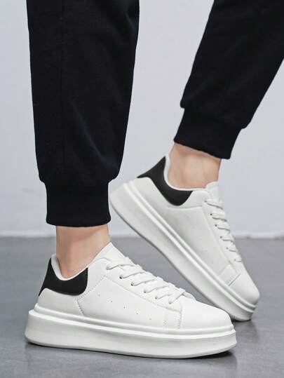 أحذية رياضية كاجوال للرجال بتباين ألوان الأسود والأبيض مع ربطة, أحذية مرتفعة عريقة الطراز بطباعة حرفية مريحة, أحذية للأزواج