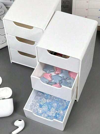 قطعة واحدة صندوق تخزين مكتبي صغير به 3 أقسام ، مُنظم مستحضرات التجميل للأقراط وأحمر الشفاه، صندوق تخزين درج ب- 3 طبقات بسيط، صندوق تخزين على الطاولة