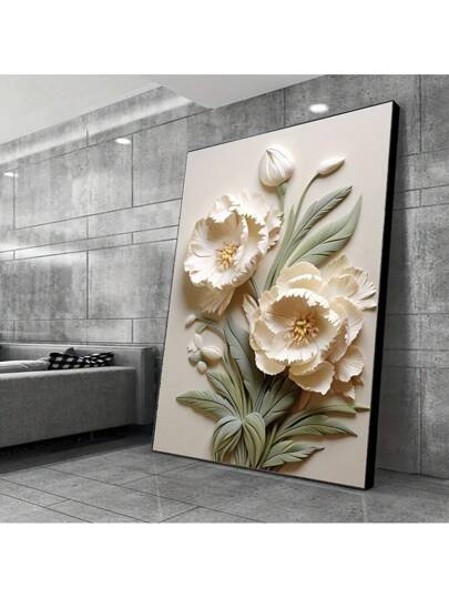 قطعة واحدة جدارية بلوحة قماشية ذات زهور بيضاء غير مُؤَطَّرَة ،طباعة زهرة تجريدية حديثة لديكور غرفة المعيشة وغرفة النوم، بدون احتياج لطاقة كهربائية