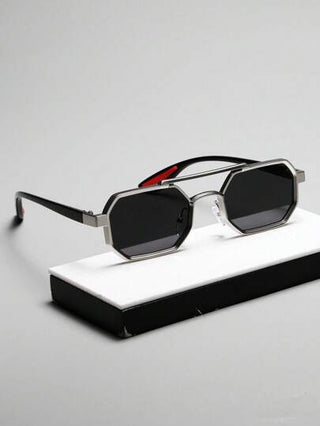 نظارة معدنية بإطار مزدوج مربع 1 قطعة، نظارات شمسية عصرية للرجال للاستخدام الخارجي بإطار صغير شخصي