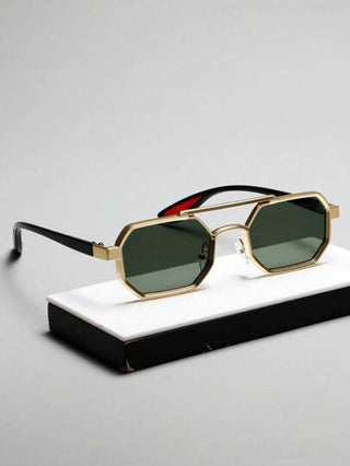 نظارة معدنية بإطار مزدوج مربع 1 قطعة، نظارات شمسية عصرية للرجال للاستخدام الخارجي بإطار صغير شخصي