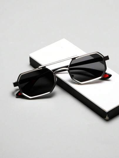 نظارة معدنية بإطار مزدوج مربع 1 قطعة، نظارات شمسية عصرية للرجال للاستخدام الخارجي بإطار صغير شخصي