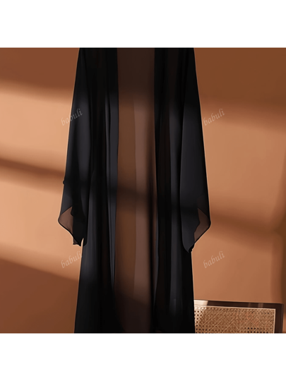 كارديجان شاطئي طويل واسع من القماش البوليستر خفيف الوزن، لون سادة غير مطاطي، أنيق وشفاف لارتداء على ملابس السباحة