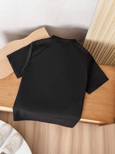 Wildeya قميص كاجوال للفتى المراهق مطرز بهندسي أكمام قصيرة