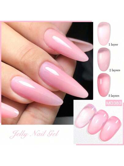 طقم طلاء أظافر جيلي شفاف وردي فاتح 12 قطعة/طقم، 8مل، طقم طلاء أظافر جيلي مناسب للصالون والمناكير الجيلي والزينة المنزلية