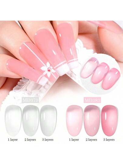 طقم طلاء أظافر جيلي شفاف وردي فاتح 12 قطعة/طقم، 8مل، طقم طلاء أظافر جيلي مناسب للصالون والمناكير الجيلي والزينة المنزلية