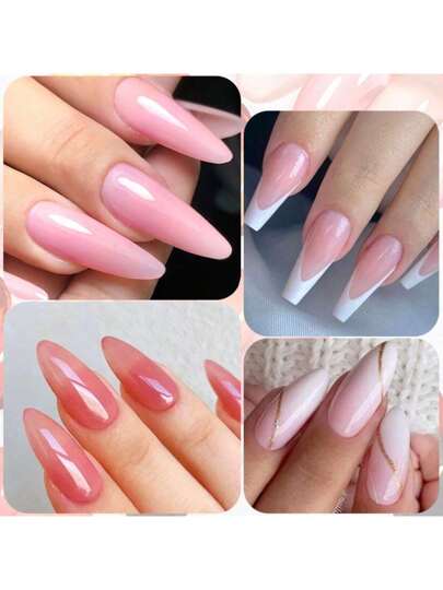 طقم طلاء أظافر جيلي شفاف وردي فاتح 12 قطعة/طقم، 8مل، طقم طلاء أظافر جيلي مناسب للصالون والمناكير الجيلي والزينة المنزلية