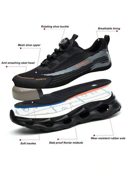 بوت أمان جديدة دوّارة السنارة، بوت أمان برباط بوت، بوت أمان حماية قدم مع نعل مقاوم للثقب ومضاد للاهتراء، بوت واقية خفيفة الوزن مناسبة للرجال والنساء، بوت أمان مضادة للتهشيك والثقب