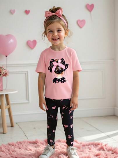 تيشيرتات بناتي ملابس علوية فراشة رمضان للفتاة الصغيرة، ملابس علوية صيفي لطيف وحي مزين بتصميم فراشة ثلاثية الأبعاد، مقترن مع سروال ضيق أسود ، بطبعة قلوب أنيقة ومناسبة لعيد الحب ، مناسبة للارتداء داخل وخارج المنزل