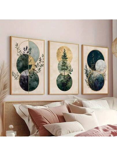 مجموعة 3 قطع من لوحات الحائط المطبوعة على قماش النباتات الخضراء الحديثة - أنيقة وبسيطة ، مثالية لديكور غرفة المعيشة والنوم والمكتب ، هدية ديكور منزلي جمالي، إطار اختياري
