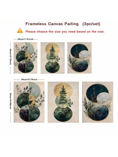 مجموعة 3 قطع من لوحات الحائط المطبوعة على قماش النباتات الخضراء الحديثة - أنيقة وبسيطة ، مثالية لديكور غرفة المعيشة والنوم والمكتب ، هدية ديكور منزلي جمالي، إطار اختياري