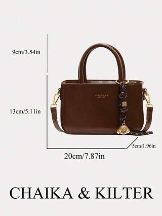 حقيبة يد كبيرة جلد اصطناعي للنساء من طراز شايكا وكلتر، لون داكن، ذات تصميم مربع ومقابض مزدوجة، مع سير كتف قابل للتعديل لاستخدامها في المناسبات اليومية والعمل(تُباع مع إكسسوارات)