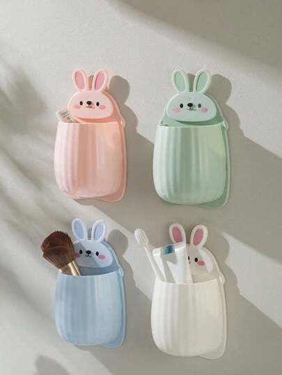 علبة تخزين على شكل أرنب كرتون 1/2/4 حبات، مناسبة لتخزين منتجات الاستحمام للأطفال في عيد الفصح، رف تخزين بدون ثقب للأطفال لفرشاة الأسنان ومعجون الأسنان